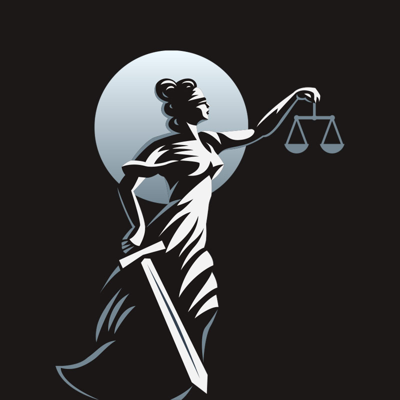 Diamond Membership - Lady justice holding scales and sword in gray-blue