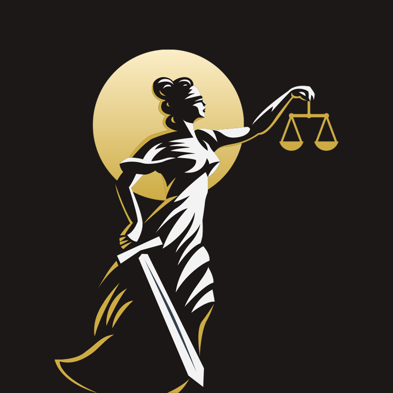 Gold Membership - Lady justice holding scales and sword in gold