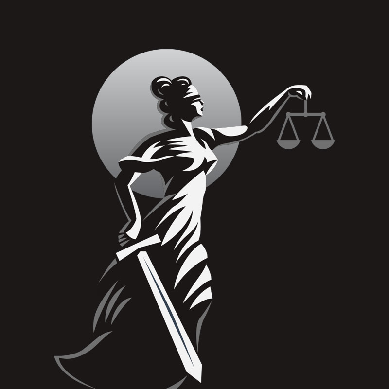 Platinum Membership - Lady justice holding scales and sword in medium grays